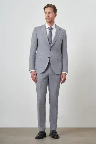 Modazone Men's Blue Tend Linen Slim Fit Pointed Collar Suit - MORVEN (1)