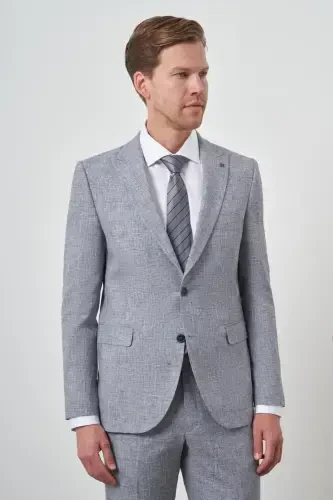 Modazone Men's Blue Tend Linen Slim Fit Pointed Collar Suit - 4