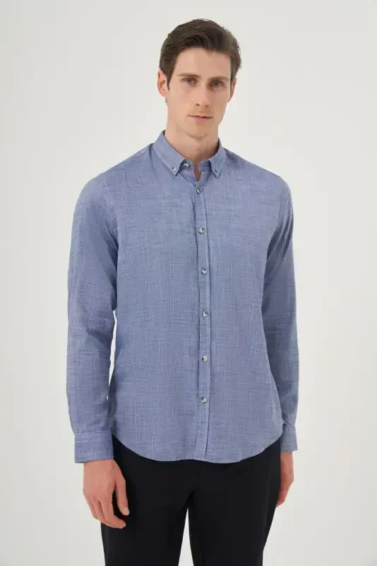 Modazone Men's Blue Trend Dynamic Fit Button-Down Collar Shirt - 1