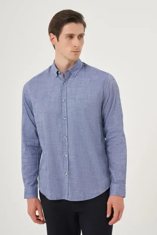 Modazone Men's Blue Trend Dynamic Fit Button-Down Collar Shirt - 2