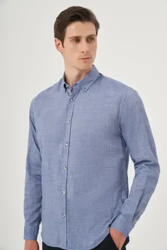 Modazone Men's Blue Trend Dynamic Fit Button-Down Collar Shirt - 3