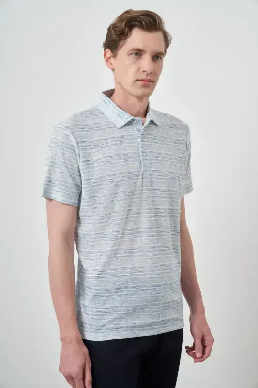 Modazone Men's Blue Trend Dynamic Fit Polo Collar T-Shirt - 2