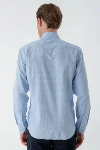 Modazone Men's Blue Trend Printed Patterned Italian Collar Slim Fit Shirt - 6