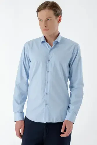 Modazone Men's BLUE Trend Striped Panel Italian Collar Slim Fit Shirt - 3