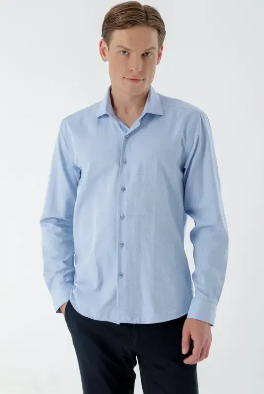 Modazone Men's Blue Trendy Printed Patterned Italian Collar Slim Fit Shirt - 3