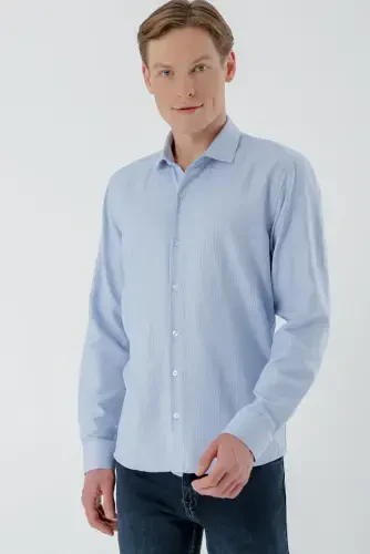 Modazone Men's Blue Trendy Printed Patterned Italian Collar Slim Fit Shirt - MORVEN (1)