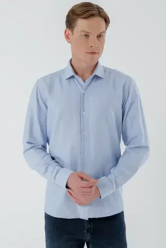 Modazone Men's Blue Trendy Printed Patterned Italian Collar Slim Fit Shirt - MORVEN (1)