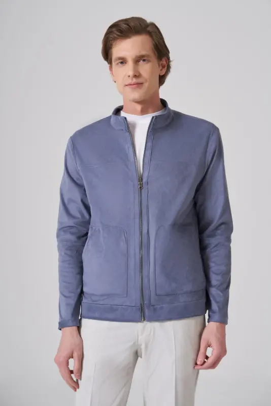 Modazone Men's Blue Trendy Spring Reversible Suede Jacket - 1