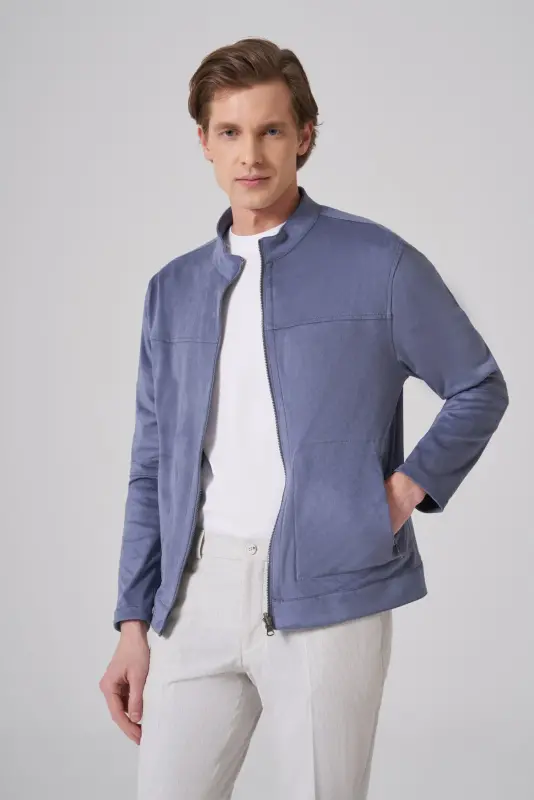 Modazone Men's Blue Trendy Spring Reversible Suede Jacket - 3