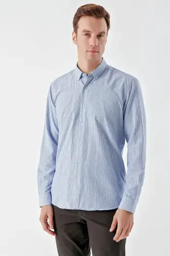 Modazone Men's Blue Trendy Striped Pattern Button-Down Collar Regular Fit Shirt - MORVEN (1)