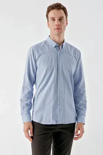 Modazone Men's Blue Trendy Striped Pattern Button-Down Collar Regular Fit Shirt - MORVEN (1)