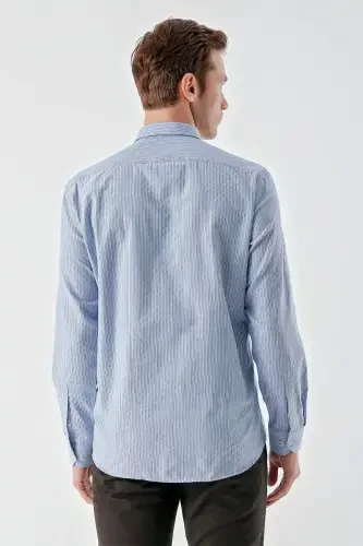 Modazone Men's Blue Trendy Striped Pattern Button-Down Collar Regular Fit Shirt - 5