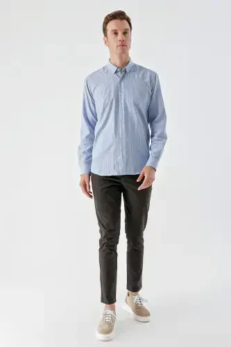 Modazone Men's Blue Trendy Striped Pattern Button-Down Collar Regular Fit Shirt - 6