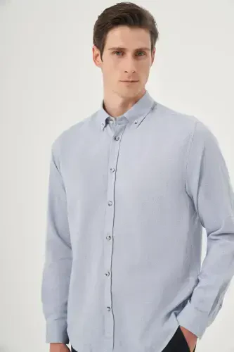 Modazone Men's Blue Winter Buttoned Collar Dynamic Fit Shirt - MORVEN (1)