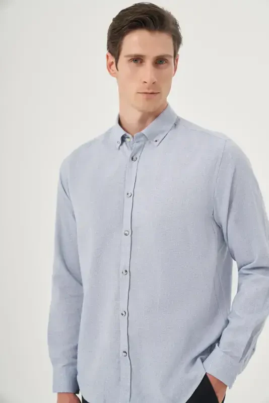 Modazone Men's Blue Winter Buttoned Collar Dynamic Fit Shirt - 2