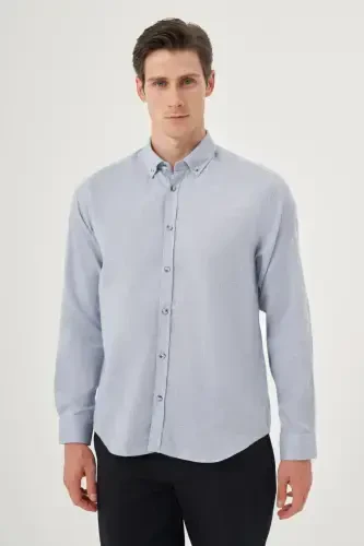 Modazone Men's Blue Winter Buttoned Collar Dynamic Fit Shirt - 3
