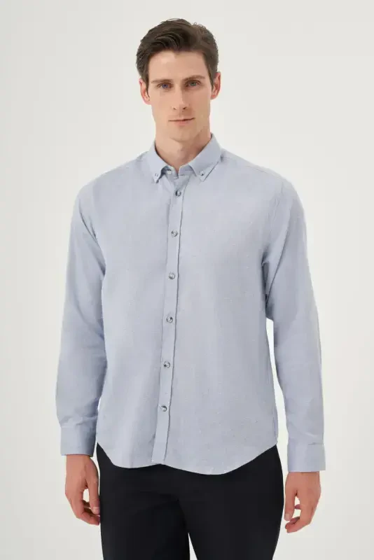 Modazone Men's Blue Winter Buttoned Collar Dynamic Fit Shirt - 3