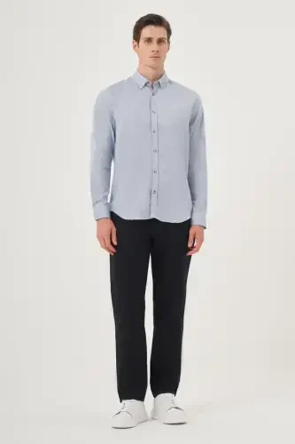 Modazone Men's Blue Winter Buttoned Collar Dynamic Fit Shirt - 4