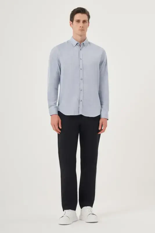 Modazone Men's Blue Winter Buttoned Collar Dynamic Fit Shirt - 4