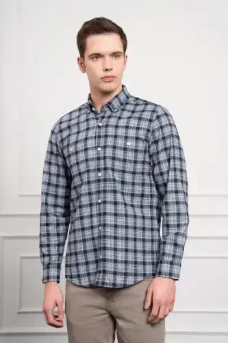 Modazone Men's Blue Winter Buttoned Collar Regular Fit Shirt 