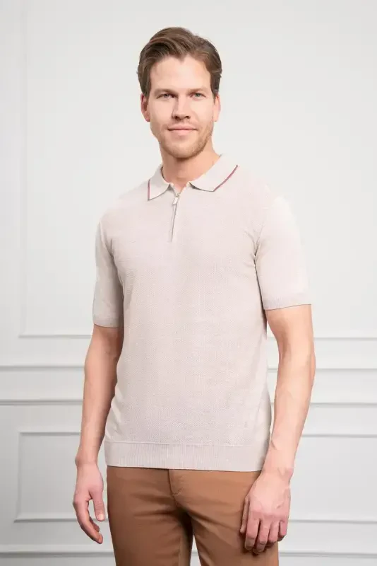 Modazone Men's Bone Trend Polo Neck Dynamic Fit Relaxed Fit T-Shirt - MORVEN