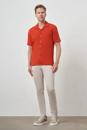 Modazone Men's Brick Red Apache Collar Short Sleeve Shirt - MORVEN (1)