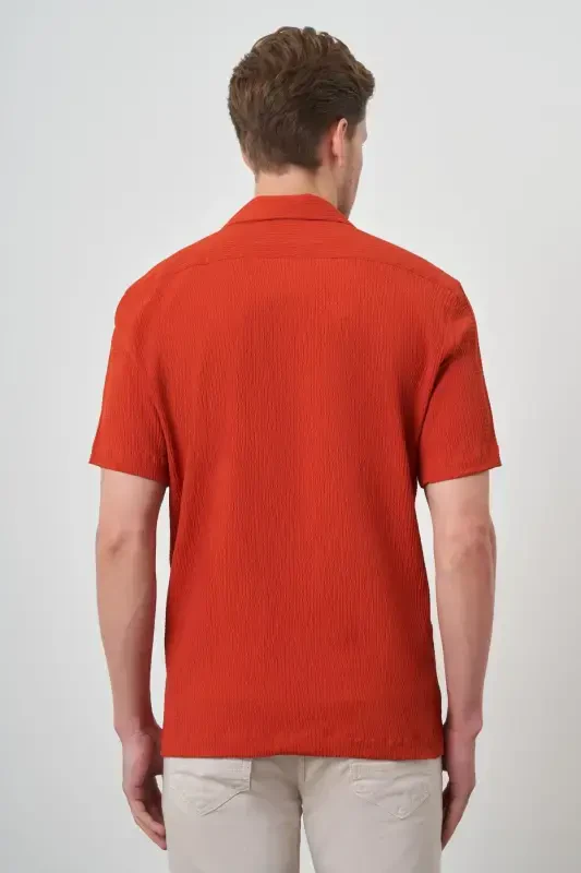 Modazone Men's Brick Red Apache Collar Short Sleeve Shirt - 5