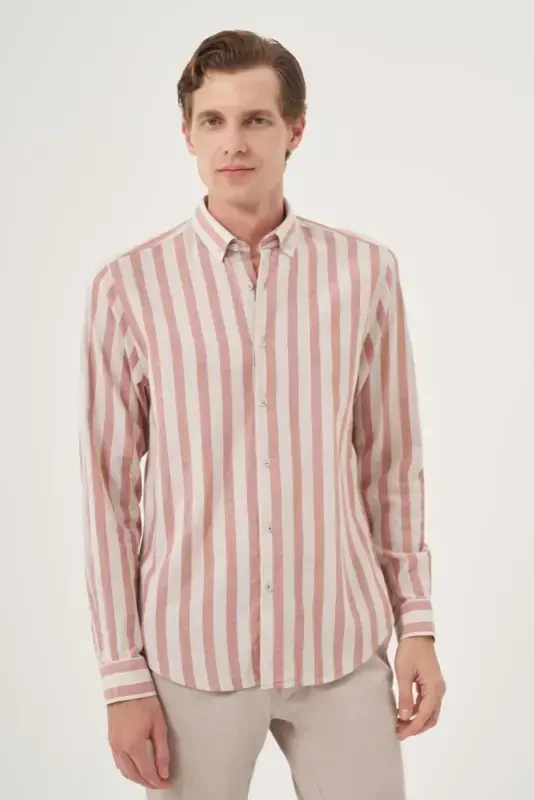 Modazone Men's Brick Red Cotton Trend Dynamic Fit Button-Down Collar Shirt - 1