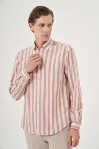 Modazone Men's Brick Red Cotton Trend Dynamic Fit Button-Down Collar Shirt - MORVEN (1)