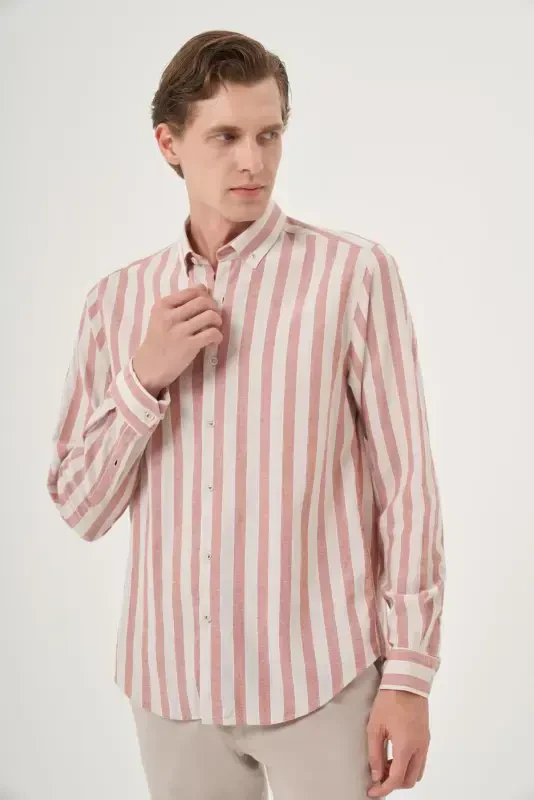 Modazone Men's Brick Red Cotton Trend Dynamic Fit Button-Down Collar Shirt - 2