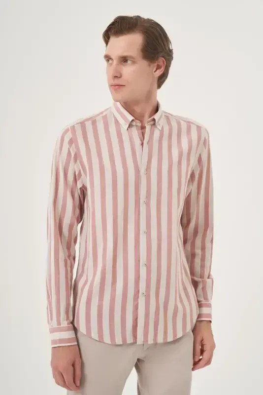 Modazone Men's Brick Red Cotton Trend Dynamic Fit Button-Down Collar Shirt - 3