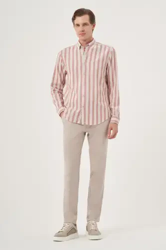 Modazone Men's Brick Red Cotton Trend Dynamic Fit Button-Down Collar Shirt - 4