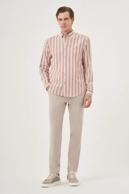 Modazone Men's Brick Red Cotton Trend Dynamic Fit Button-Down Collar Shirt - 4