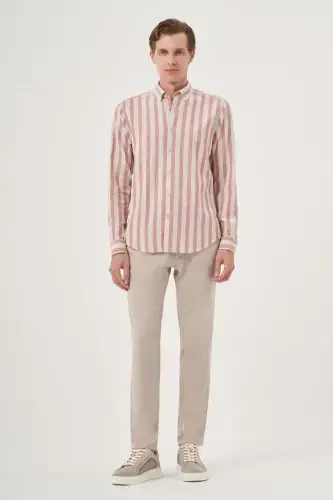 Modazone Men's Brick Red Cotton Trend Dynamic Fit Button-Down Collar Shirt - 5