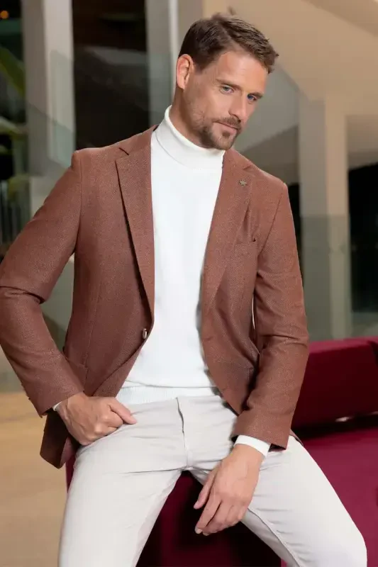 Modazone Men's Brick Weave Slim Fit Mono Collar Jacket - MORVEN