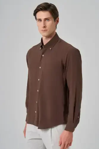 Modazone Men's BROWN Dynamic Fit Button-Down Collar Modal Shirt - 2