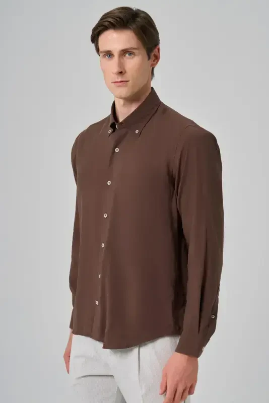Modazone Men's BROWN Dynamic Fit Button-Down Collar Modal Shirt - 2