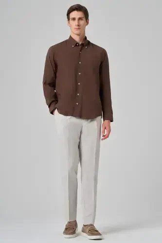 Modazone Men's BROWN Dynamic Fit Button-Down Collar Modal Shirt - 3