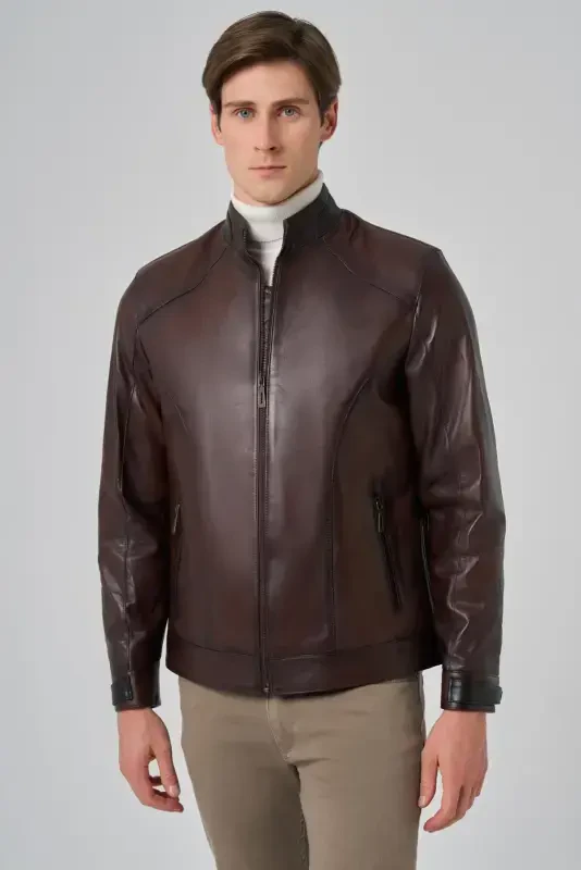 Modazone Men's BROWN New York Leather Jacket - 1
