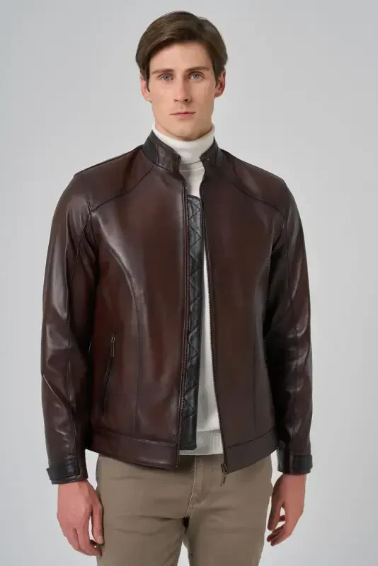 Modazone Men's BROWN New York Leather Jacket - 3