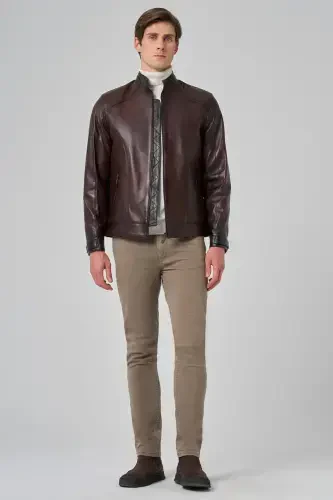 Modazone Men's BROWN New York Leather Jacket - 4