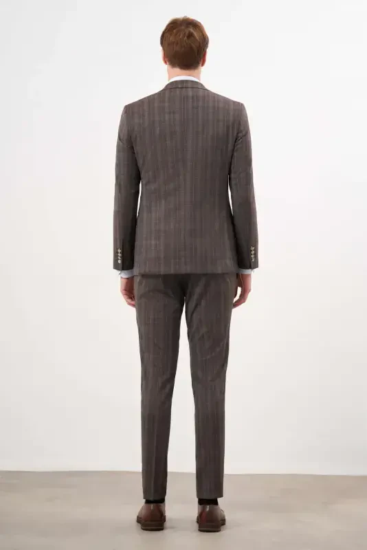 Modazone Men's BROWN Polyviscose Trendy Vest Plaid Slim Fit Pointed Collar Suit - 5