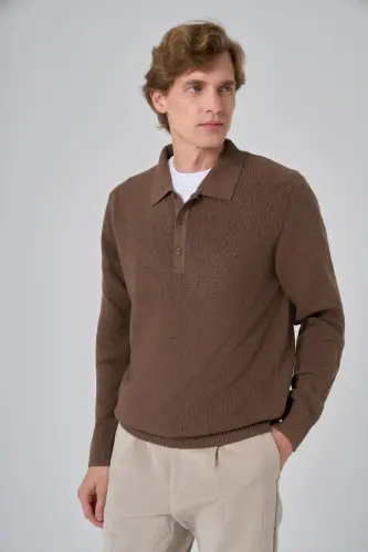 Modazone Men's BROWN Trend Polo Collar Dynamic Fit Relaxed Cut Knitwear - MORVEN (1)