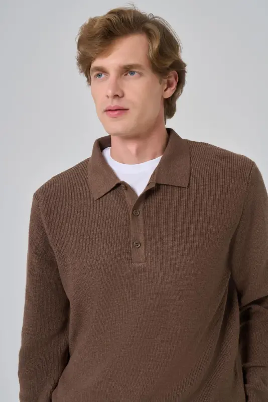 Modazone Men's BROWN Trend Polo Collar Dynamic Fit Relaxed Cut Knitwear - 3