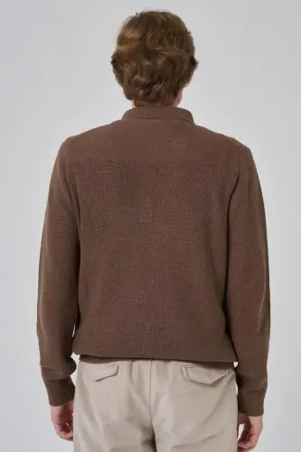 Modazone Men's BROWN Trend Polo Collar Dynamic Fit Relaxed Cut Knitwear - 5