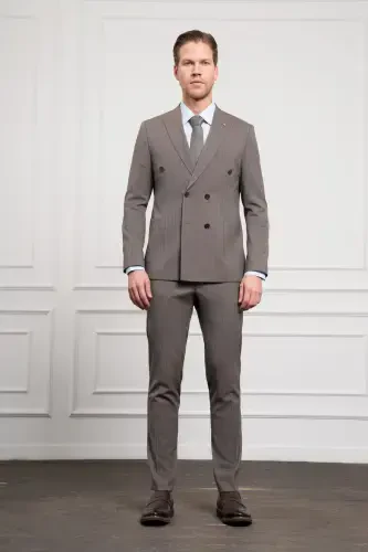 Modazone Men's BROWN Trend Slim Fit Pointed Collar Double Breasted Suit - MORVEN (1)