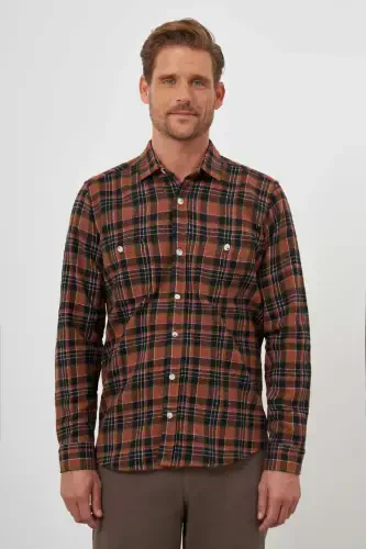Modazone Men's BROWN Trendy Plaid Regular Fit Button-Down Collar Lumberjack Shirt - 1