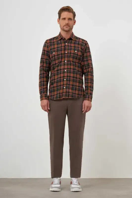 Modazone Men's BROWN Trendy Plaid Regular Fit Button-Down Collar Lumberjack Shirt - 4