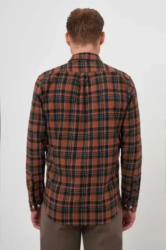 Modazone Men's BROWN Trendy Plaid Regular Fit Button-Down Collar Lumberjack Shirt - 5