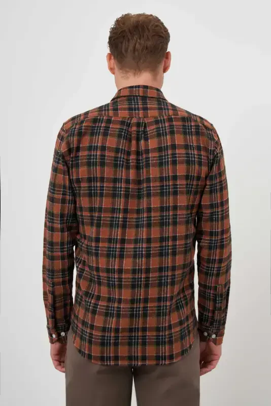 Modazone Men's BROWN Trendy Plaid Regular Fit Button-Down Collar Lumberjack Shirt - 5